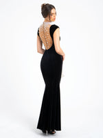 Rachael Black Velvet Pearl Embellished Gown Miss Circle