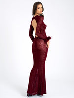 Patricia Burgundy Leopard Burnout Velvet Mesh Backless Maxi Dress Miss Circle