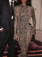 Waylynn Nude Black Animal Print Burnout Velvet Detail Mesh Backless Maxi Dress