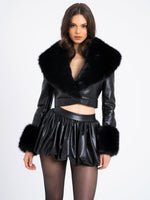 Ziah Cropped Leather Jacket with Fur Collar Miss Circle