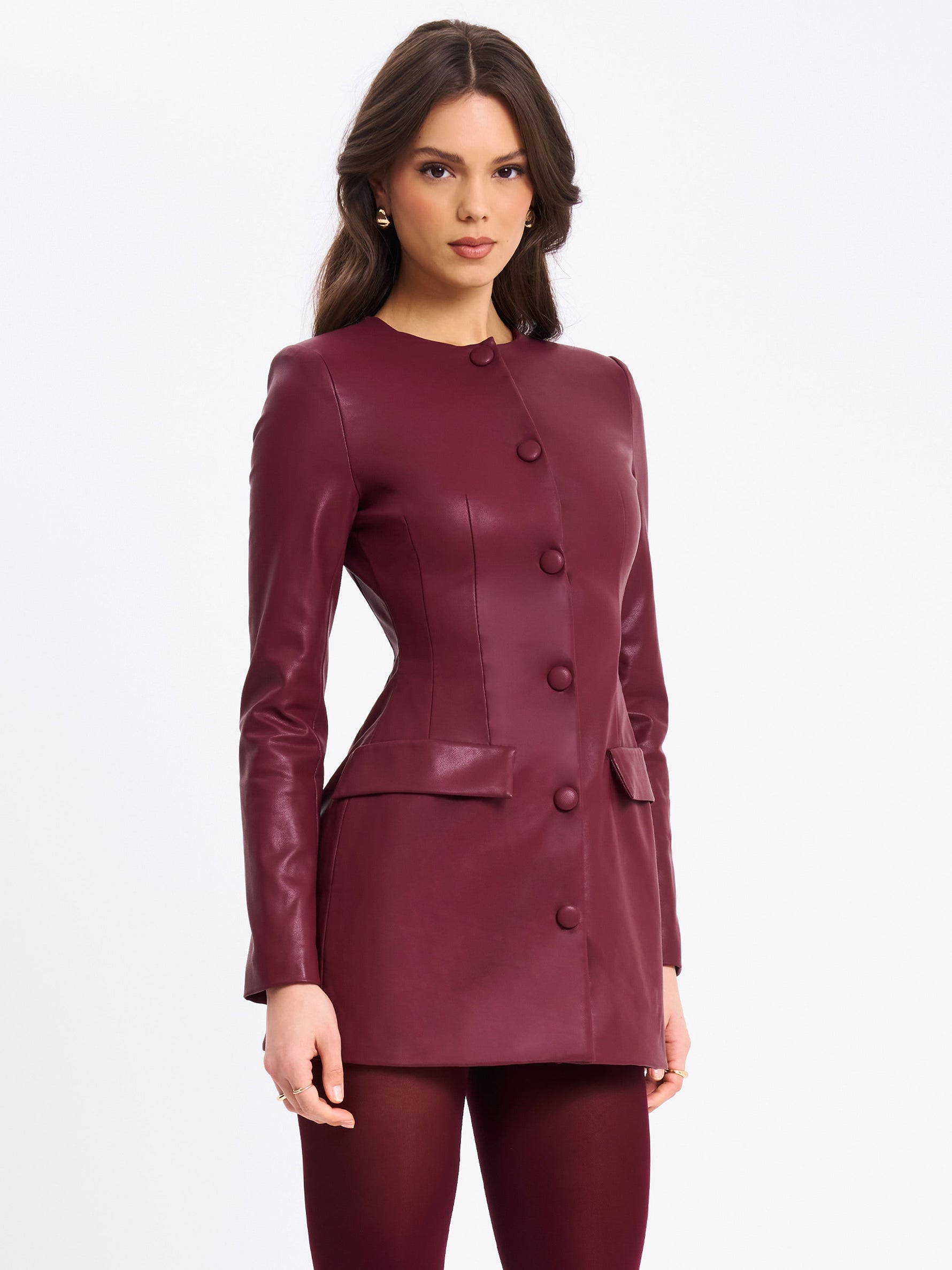 Baila Burgundy Vegan Leather Blazer Mini Dress Miss Circle