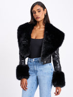 Ziah Cropped Leather Jacket with Fur Collar Miss Circle