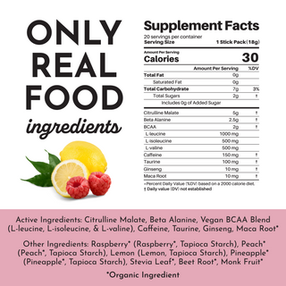 Raspberry Lemonade Pre-Workout Single Serving Packs (20) - By Baano