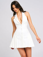 Reyna Beige Backless Pleated Mini Blazer Dress Miss Circle
