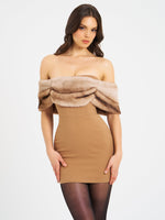 Nadira Off Shoulder Fur Trim Mini Dress Miss Circle
