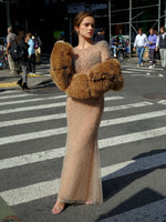 Rita Embroidered Mesh Silver Beaded Mermaid Gown