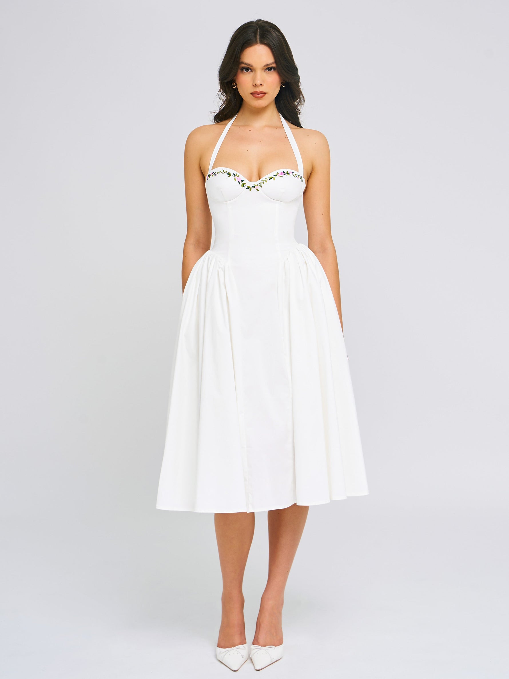 Gianna White Embroidered Halter Maxi Dress Miss Circle
