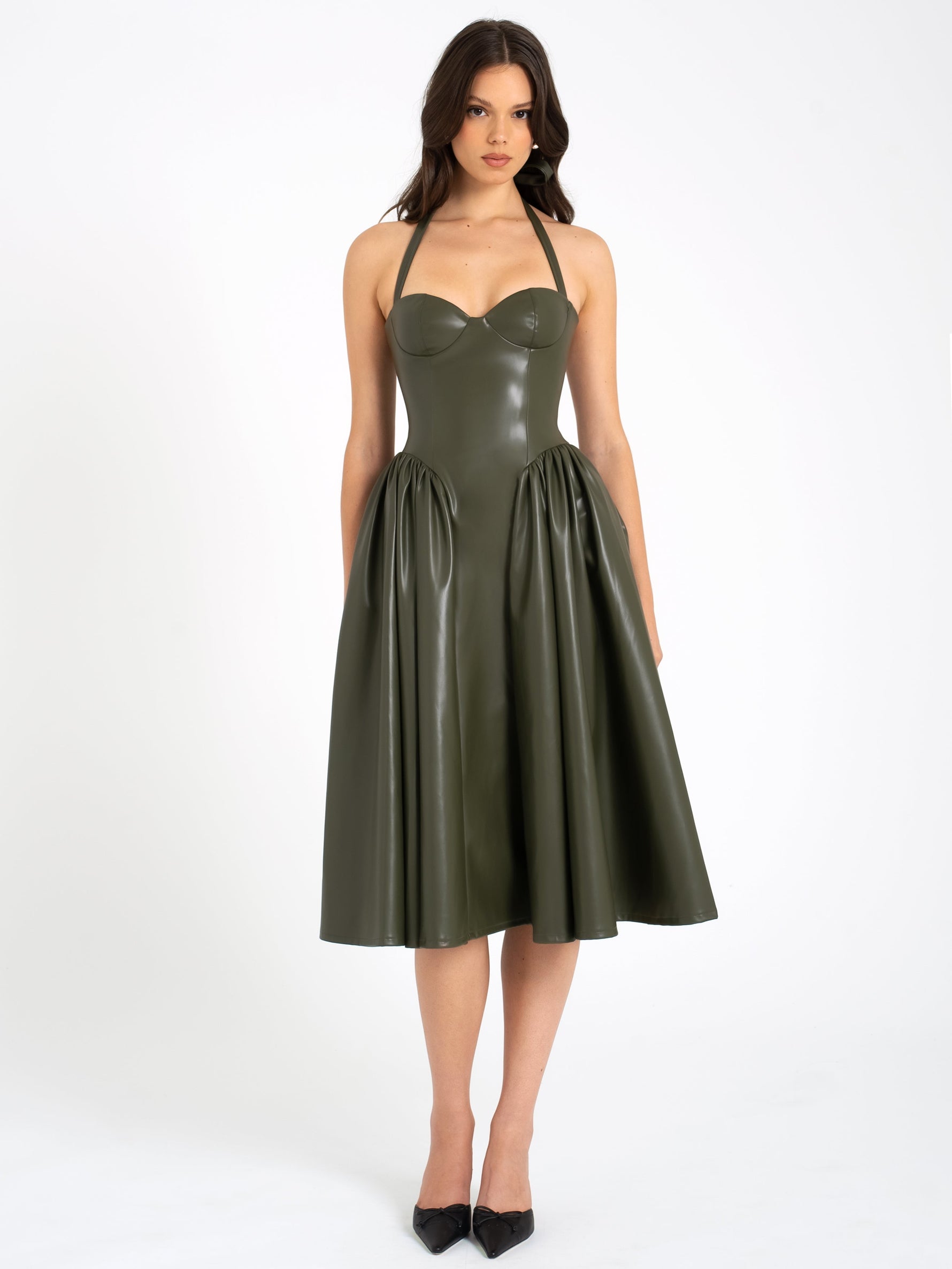 Eliana Olive Vegan Leather Dress Miss Circle