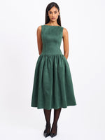 Laila Green Suede Boat Neck Backless Midi Dress
