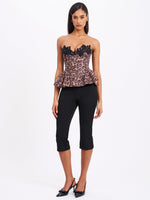 Qiara Cheetah Print Peplum Top with Lace Trim Miss Circle