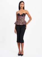 Qiara Cheetah Print Peplum Top with Lace Trim Miss Circle