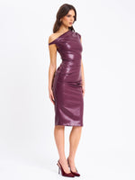 Sabina Purple Leather Slash Neck Midi Dress Miss Circle