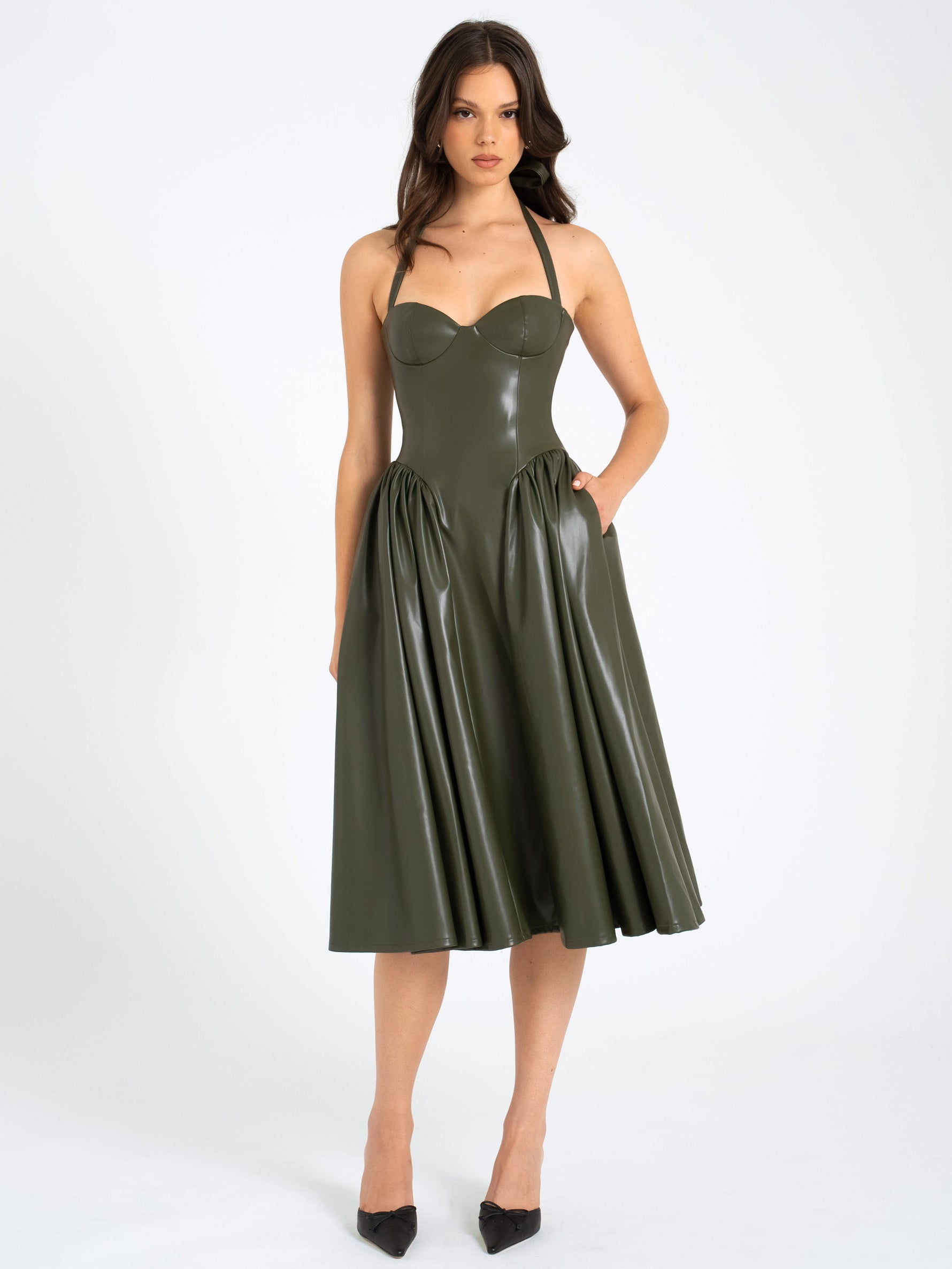 Eliana Olive Vegan Leather Dress Miss Circle