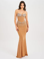 Fatima Nude Crystal Sleeveless Corset Mermaid Maxi Dress Miss Circle