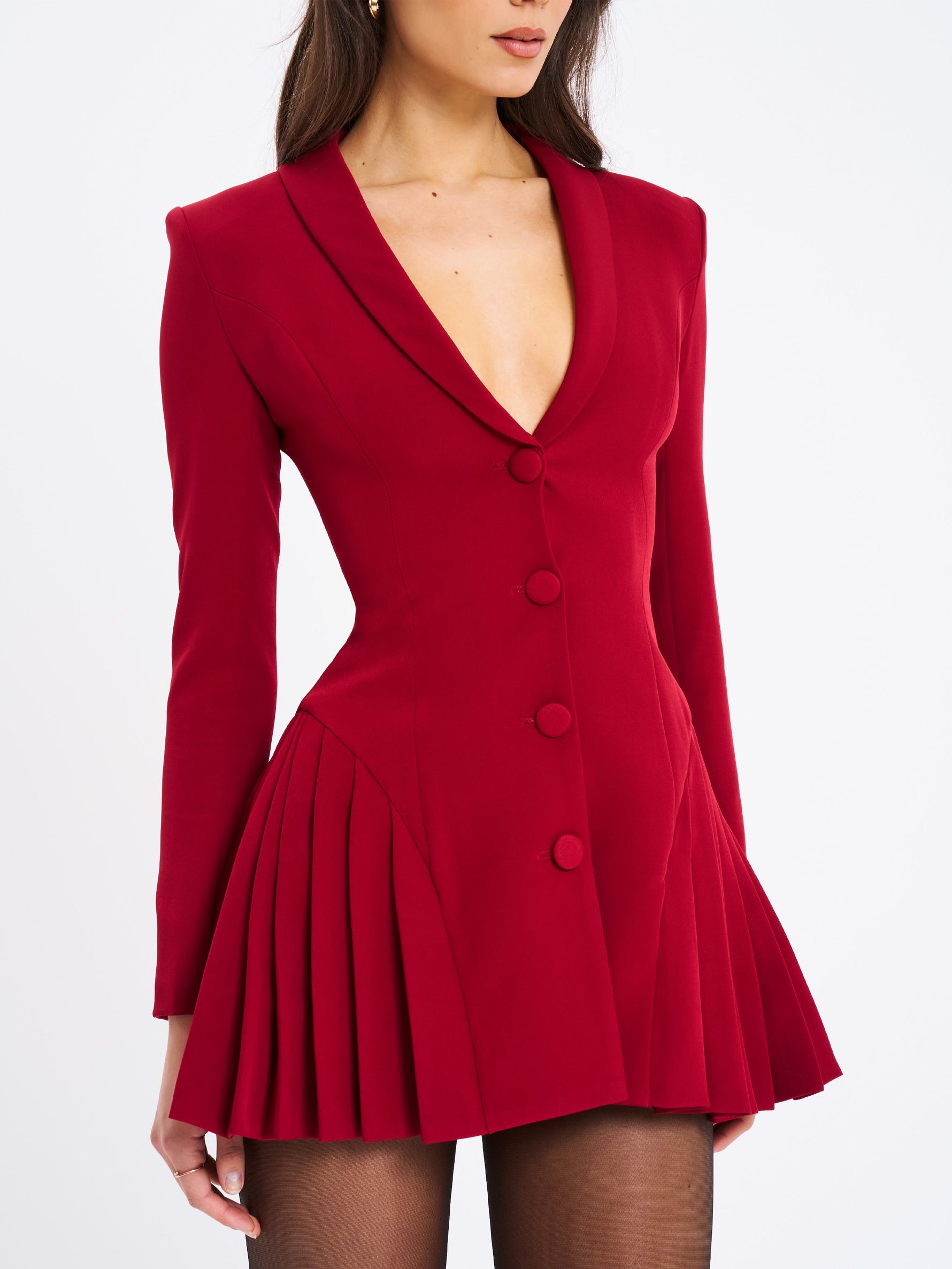 Delia Burgundy Blazer Dress with Pleated Detail Miss Circle