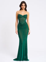 Fatima Green Crystal Sleeveless Corset Mermaid Maxi Dress Miss Circle