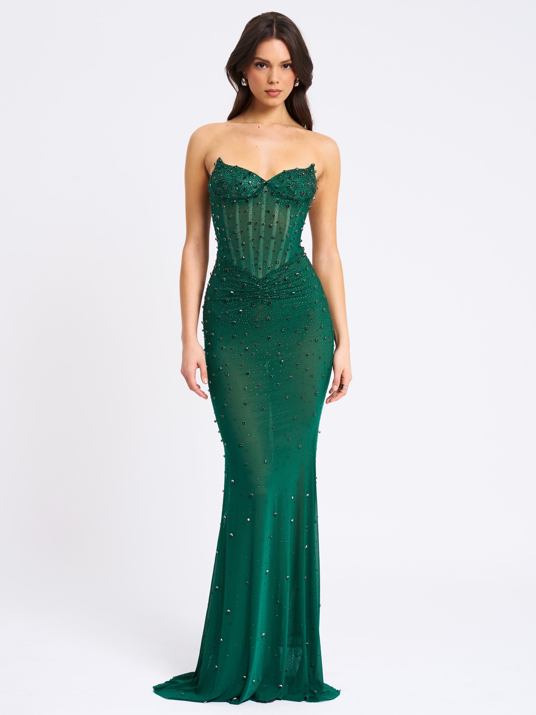 Fatima Green Crystal Sleeveless Corset Mermaid Maxi Dress Miss Circle