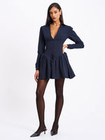 Xabrina Navyblue Pinstripe Long Sleeve Shirt Mini Dress
