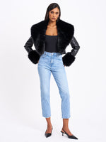 Ziah Cropped Leather Jacket with Fur Collar Miss Circle