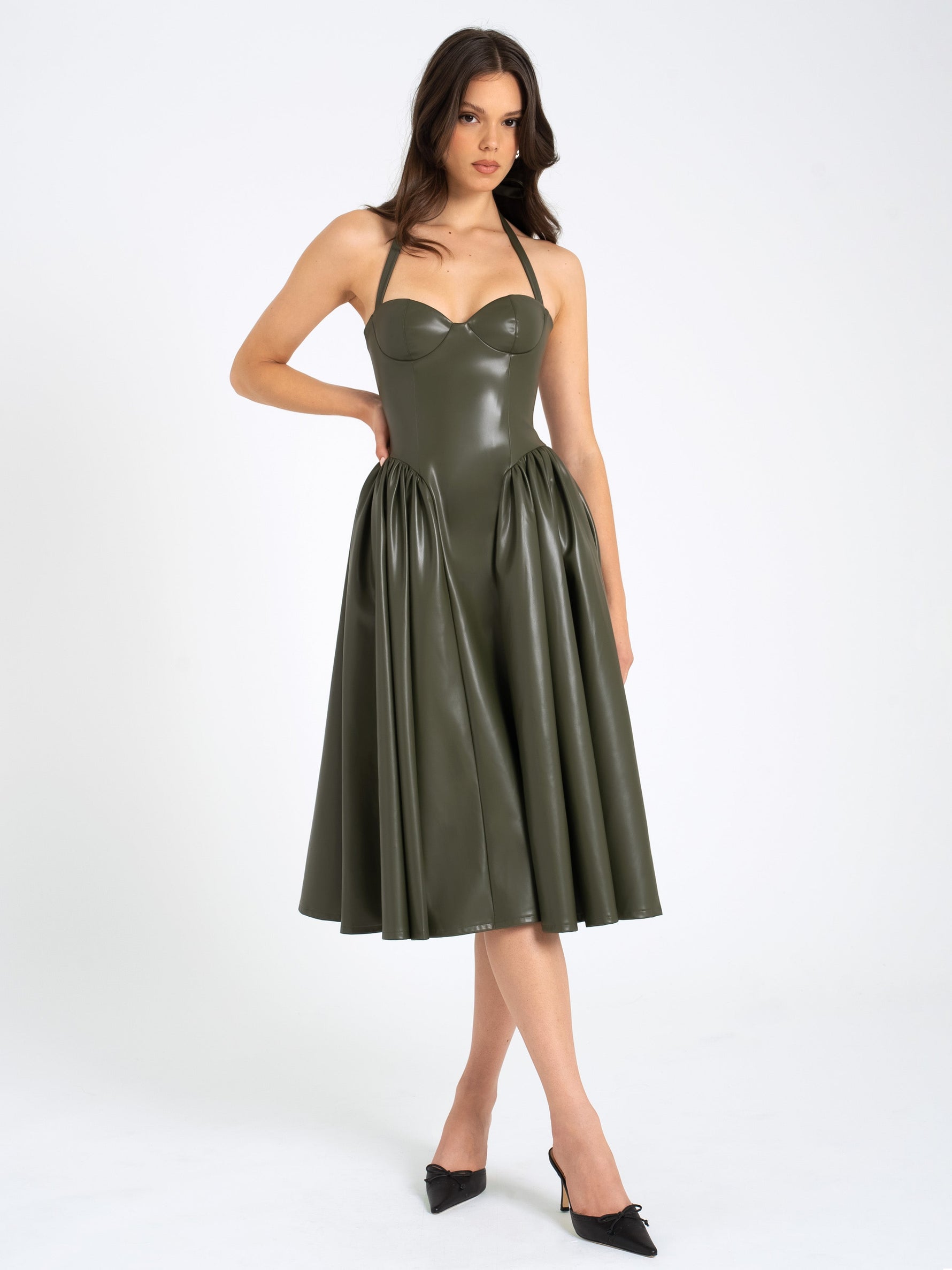 Eliana Olive Vegan Leather Dress Miss Circle