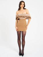 Nadira Off Shoulder Fur Trim Mini Dress Miss Circle