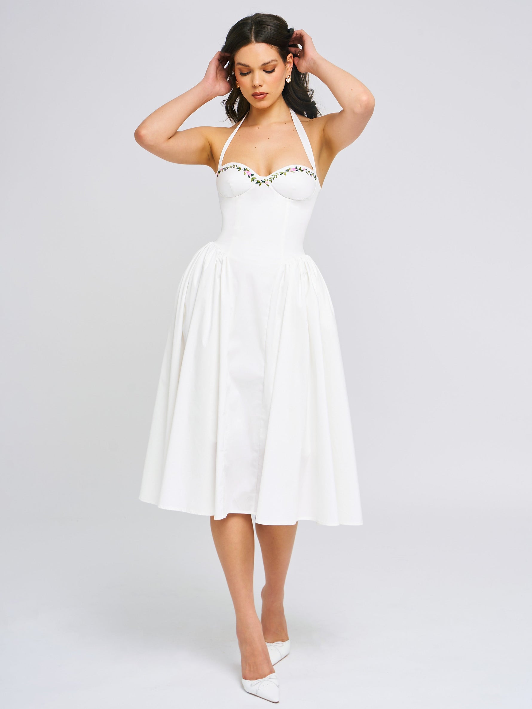 Gianna White Embroidered Halter Maxi Dress Miss Circle