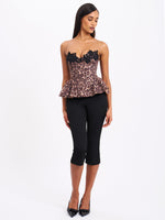 Qiara Cheetah Print Peplum Top with Lace Trim Miss Circle