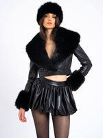 Ziah Cropped Leather Jacket with Fur Collar Miss Circle