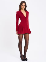 Delia Burgundy Blazer Dress with Pleated Detail Miss Circle