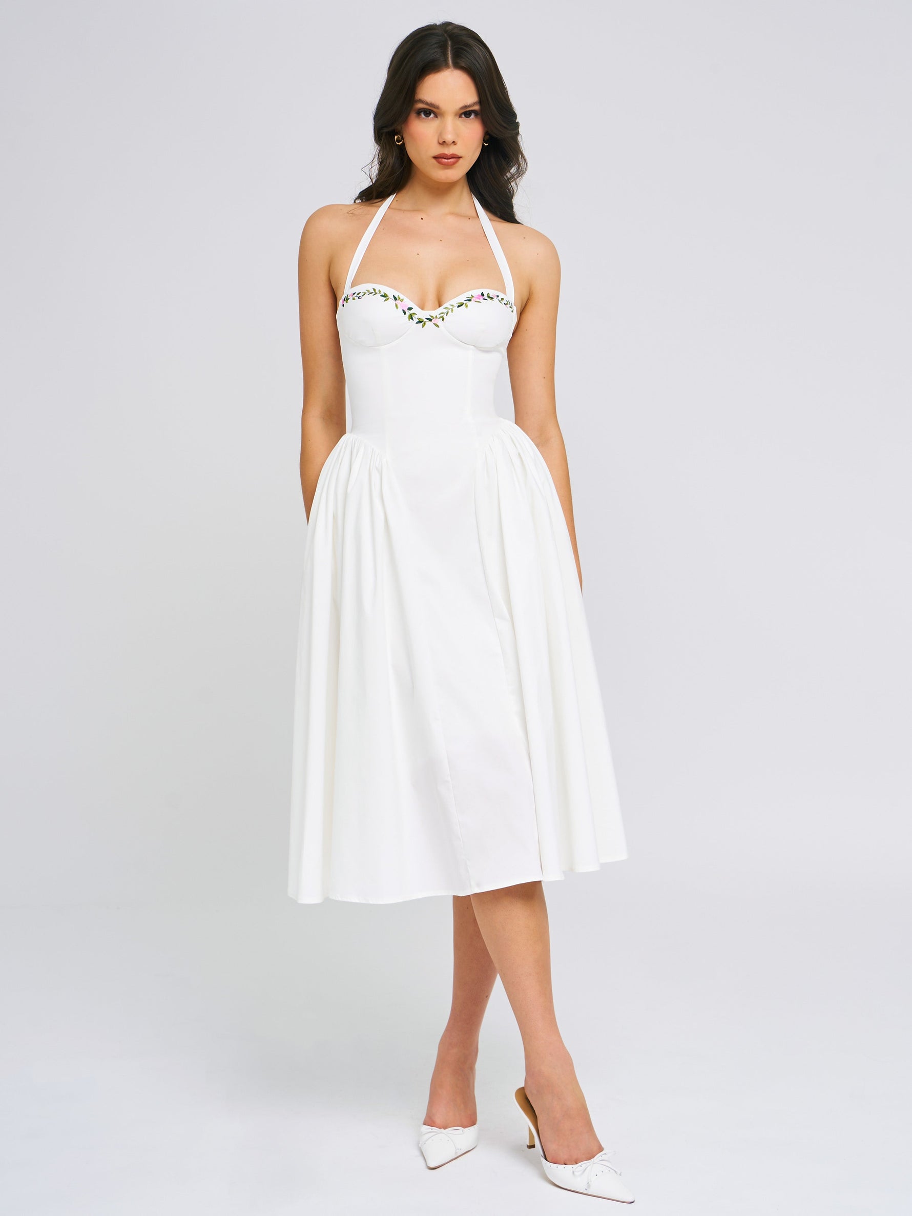 Gianna White Embroidered Halter Maxi Dress Miss Circle