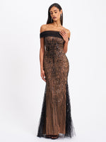 Qeturah Embroidered Sequin Off Shoulder Mesh Gown Miss Circle