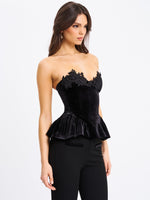 Qiara Black Velvet Peplum Top with Lace Trim Miss Circle