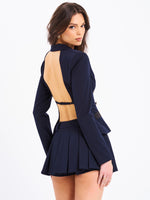 Nasya Navy Blue Pleated Mini Skort Miss Circle