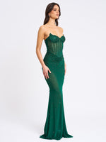 Fatima Green Crystal Sleeveless Corset Mermaid Maxi Dress Miss Circle