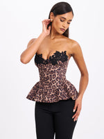 Qiara Cheetah Print Peplum Top with Lace Trim Miss Circle