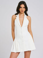 Reyna Beige Backless Pleated Mini Blazer Dress Miss Circle