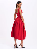 Nahla Red Drop Waist Midi Dress with Buttons Miss Circle