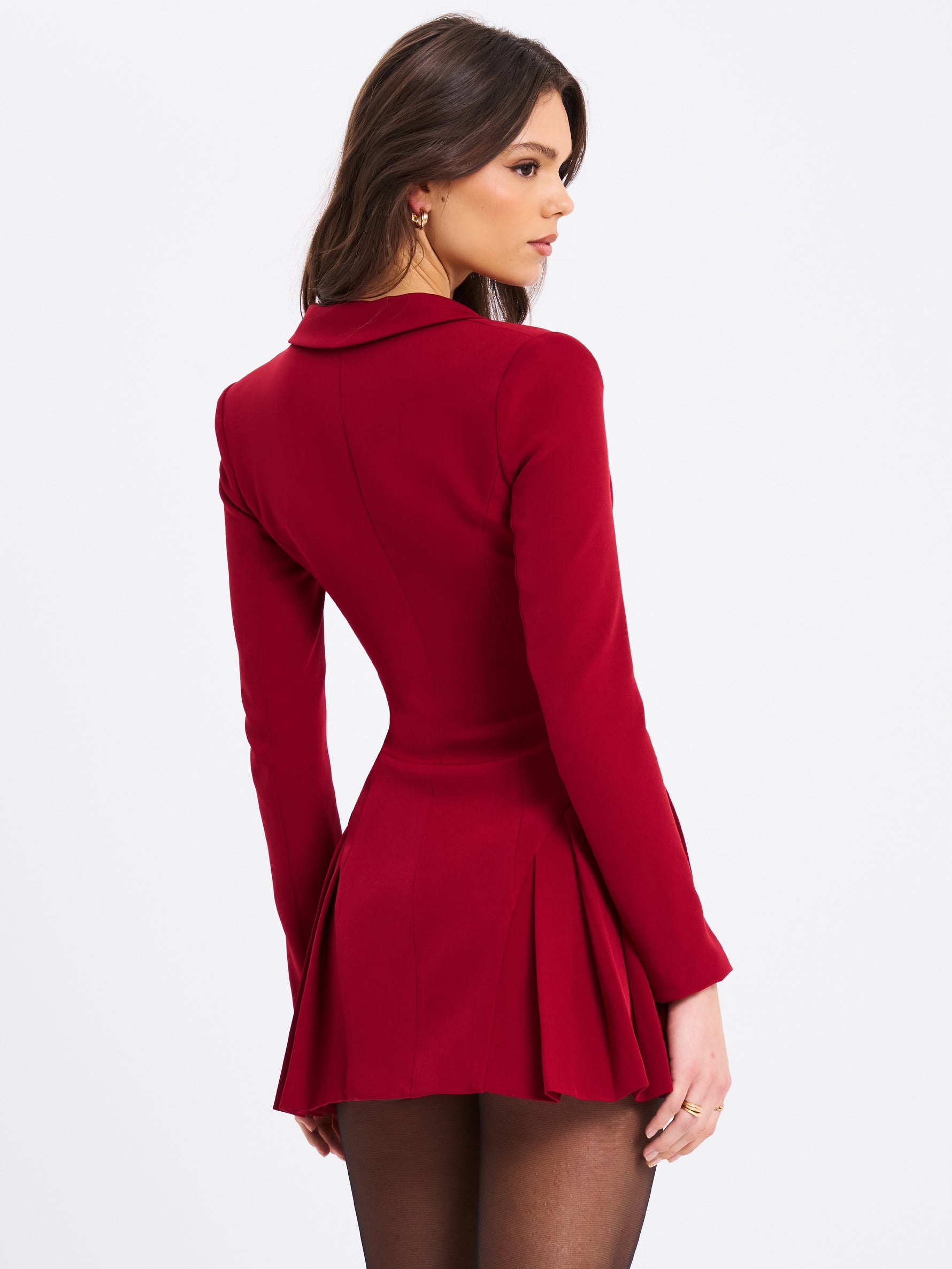 Delia Burgundy Blazer Dress with Pleated Detail Miss Circle