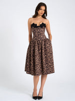 Uchenna Cheetah Print Stretchy Strapless Midi Dress with lace trim Miss Circle