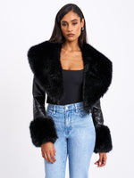 Ziah Cropped Leather Jacket with Fur Collar Miss Circle