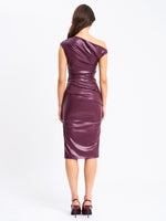 Sabina Purple Leather Slash Neck Midi Dress Miss Circle