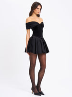 Echo Black Velvet Off-shoulder Pleated Mini Dress Miss Circle