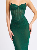 Fatima Green Crystal Sleeveless Corset Mermaid Maxi Dress Miss Circle