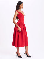 Nahla Red Drop Waist Midi Dress with Buttons Miss Circle