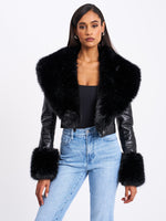 Ziah Cropped Leather Jacket with Fur Collar Miss Circle