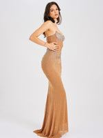 Fatima Nude Crystal Sleeveless Corset Mermaid Maxi Dress Miss Circle