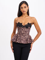 Qiara Cheetah Print Peplum Top with Lace Trim Miss Circle