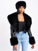 Ziah Cropped Leather Jacket with Fur Collar Miss Circle