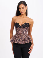 Qiara Cheetah Print Peplum Top with Lace Trim Miss Circle