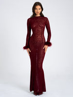 Patricia Burgundy Leopard Burnout Velvet Mesh Backless Maxi Dress Miss Circle